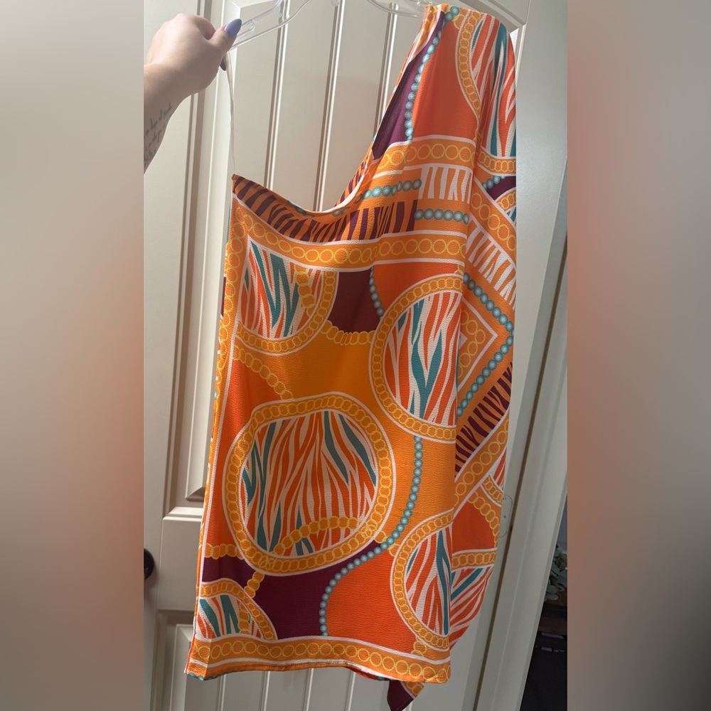 Vibrant Orange Patterned One shoulder Dress